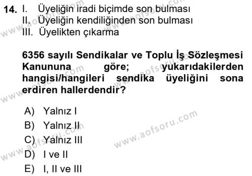 Toplu İş Hukuku Dersi 2021 - 2022 Yılı (Vize) Ara Sınavı 14. Soru