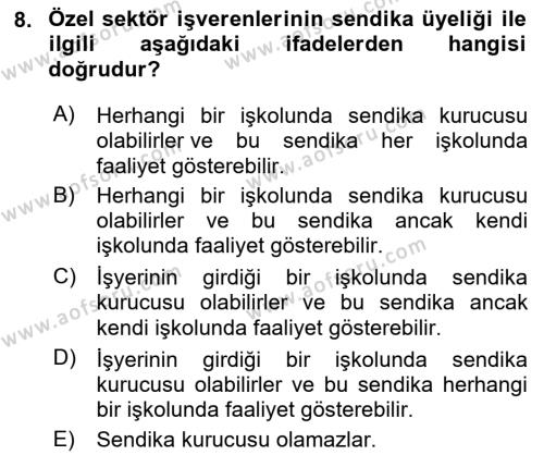 Toplu İş Hukuku Dersi 2021 - 2022 Yılı (Vize) Ara Sınavı 8. Soru