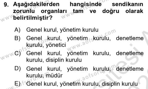 Toplu İş Hukuku Dersi 2021 - 2022 Yılı (Vize) Ara Sınavı 9. Soru