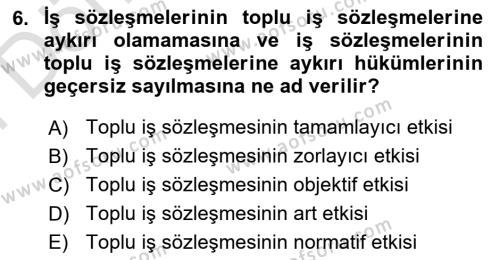 Toplu İş Hukuku Dersi 2021 - 2022 Yılı (Final) Dönem Sonu Sınavı 6. Soru