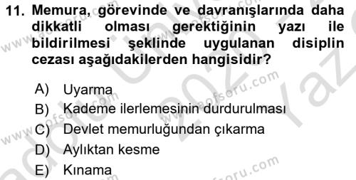 Kamu Personel Hukuku Dersi 2020 - 2021 Yılı Yaz Okulu Sınavı 11. Soru