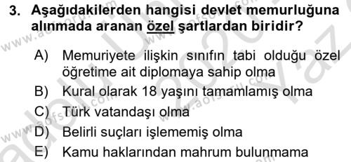 Kamu Personel Hukuku Dersi 2020 - 2021 Yılı Yaz Okulu Sınavı 3. Soru