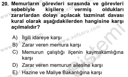 Kamu Personel Hukuku Dersi 2022 - 2023 Yılı (Vize) Ara Sınavı 20. Soru