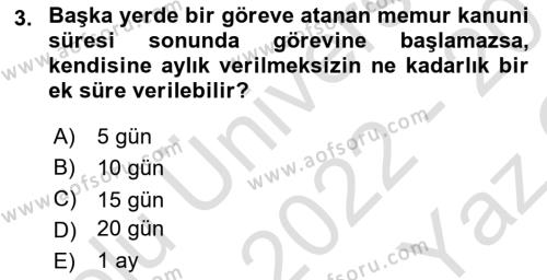 Kamu Personel Hukuku Dersi 2022 - 2023 Yılı Yaz Okulu Sınavı 3. Soru