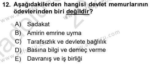 Kamu Personel Hukuku Dersi 2023 - 2024 Yılı (Vize) Ara Sınavı 12. Soru