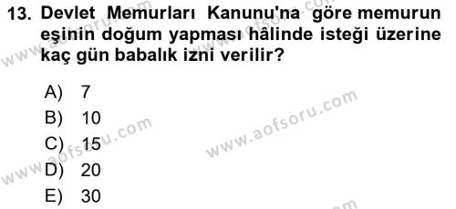 Kamu Personel Hukuku Dersi 2023 - 2024 Yılı (Vize) Ara Sınavı 13. Soru