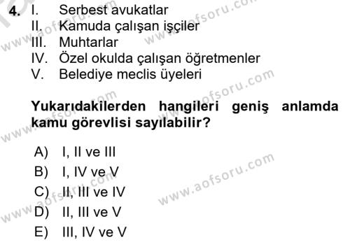 Kamu Personel Hukuku Dersi 2023 - 2024 Yılı (Vize) Ara Sınavı 4. Soru