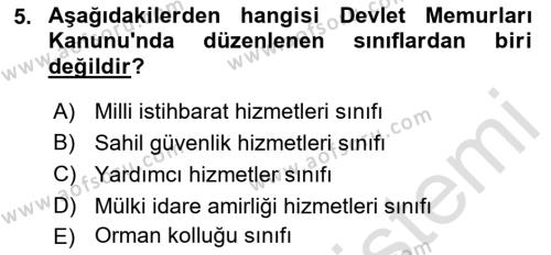 Kamu Personel Hukuku Dersi 2023 - 2024 Yılı (Vize) Ara Sınavı 5. Soru