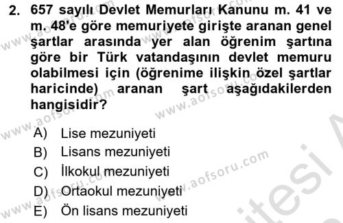 Kamu Personel Hukuku Dersi 2023 - 2024 Yılı (Final) Dönem Sonu Sınavı 2. Soru