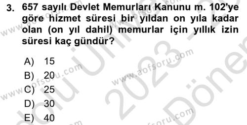 Kamu Personel Hukuku Dersi 2023 - 2024 Yılı (Final) Dönem Sonu Sınavı 3. Soru