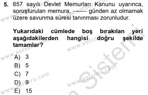 Kamu Personel Hukuku Dersi 2023 - 2024 Yılı (Final) Dönem Sonu Sınavı 5. Soru