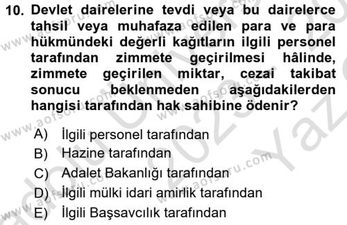 Kamu Personel Hukuku Dersi 2023 - 2024 Yılı Yaz Okulu Sınavı 10. Soru