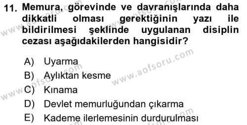 Kamu Personel Hukuku Dersi 2023 - 2024 Yılı Yaz Okulu Sınavı 11. Soru