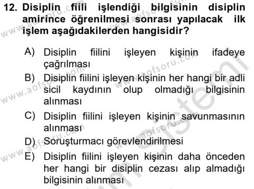 Kamu Personel Hukuku Dersi 2023 - 2024 Yılı Yaz Okulu Sınavı 12. Soru