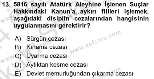 Kamu Personel Hukuku Dersi 2023 - 2024 Yılı Yaz Okulu Sınavı 13. Soru