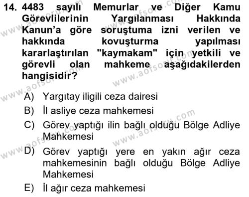 Kamu Personel Hukuku Dersi 2023 - 2024 Yılı Yaz Okulu Sınavı 14. Soru