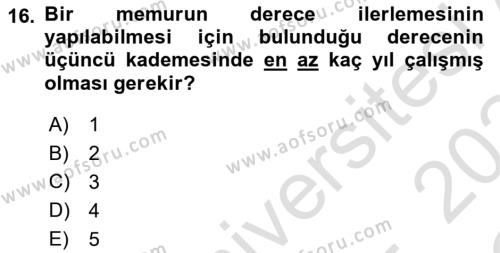 Kamu Personel Hukuku Dersi 2023 - 2024 Yılı Yaz Okulu Sınavı 16. Soru