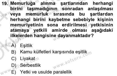 Kamu Personel Hukuku Dersi 2023 - 2024 Yılı Yaz Okulu Sınavı 19. Soru