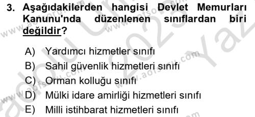 Kamu Personel Hukuku Dersi 2023 - 2024 Yılı Yaz Okulu Sınavı 3. Soru