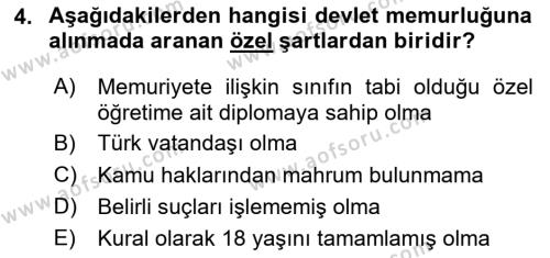 Kamu Personel Hukuku Dersi 2023 - 2024 Yılı Yaz Okulu Sınavı 4. Soru