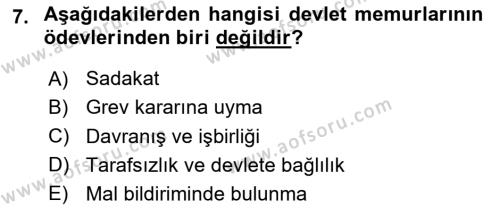 Kamu Personel Hukuku Dersi 2023 - 2024 Yılı Yaz Okulu Sınavı 7. Soru