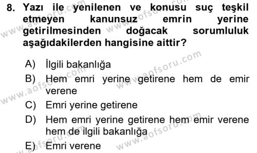 Kamu Personel Hukuku Dersi 2023 - 2024 Yılı Yaz Okulu Sınavı 8. Soru