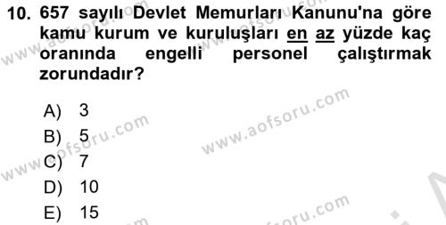 Kamu Personel Hukuku Dersi 2024 - 2025 Yılı (Vize) Ara Sınavı 10. Soru