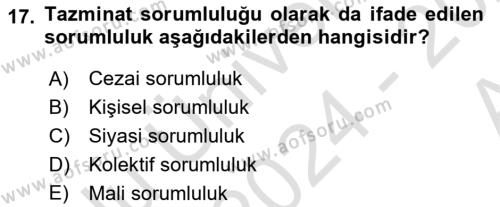 Kamu Personel Hukuku Dersi 2024 - 2025 Yılı (Vize) Ara Sınavı 17. Soru