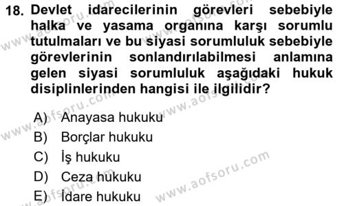 Kamu Personel Hukuku Dersi 2024 - 2025 Yılı (Vize) Ara Sınavı 18. Soru