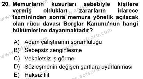 Kamu Personel Hukuku Dersi 2024 - 2025 Yılı (Vize) Ara Sınavı 20. Soru