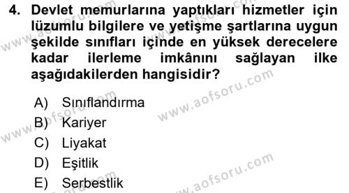 Kamu Personel Hukuku Dersi 2024 - 2025 Yılı (Vize) Ara Sınavı 4. Soru