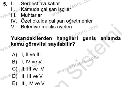 Kamu Personel Hukuku Dersi 2024 - 2025 Yılı (Vize) Ara Sınavı 5. Soru