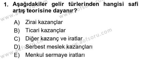 Özel Vergi Hukuku 1 Dersi 2019 - 2020 Yılı (Vize) Ara Sınavı 1. Soru