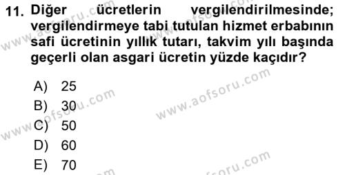 Özel Vergi Hukuku 1 Dersi 2019 - 2020 Yılı (Vize) Ara Sınavı 11. Soru