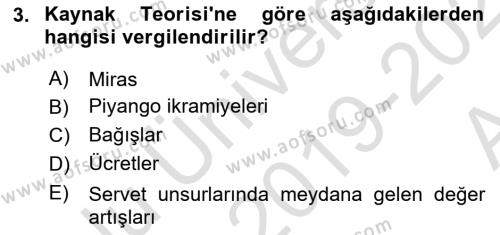 Özel Vergi Hukuku 1 Dersi 2019 - 2020 Yılı (Vize) Ara Sınavı 3. Soru