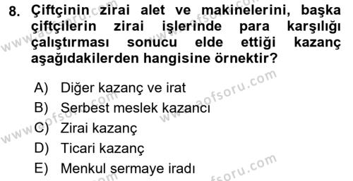 Özel Vergi Hukuku 1 Dersi 2019 - 2020 Yılı (Vize) Ara Sınavı 8. Soru