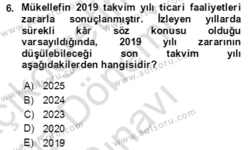 Özel Vergi Hukuku 1 Dersi 2019 - 2020 Yılı (Final) Dönem Sonu Sınavı 6. Soru