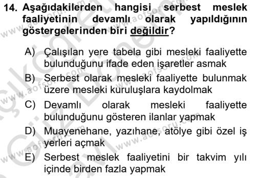 Özel Vergi Hukuku 1 Dersi 2022 - 2023 Yılı (Vize) Ara Sınavı 14. Soru