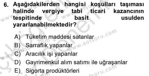 Özel Vergi Hukuku 1 Dersi 2022 - 2023 Yılı (Vize) Ara Sınavı 6. Soru