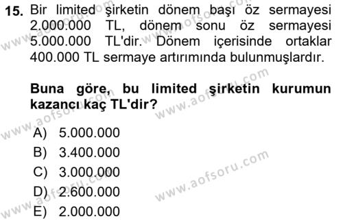 Özel Vergi Hukuku 1 Dersi 2023 - 2024 Yılı (Final) Dönem Sonu Sınavı 15. Soru