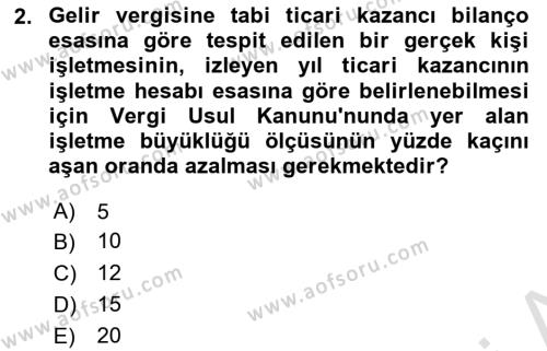 Özel Vergi Hukuku 1 Dersi 2023 - 2024 Yılı (Final) Dönem Sonu Sınavı 2. Soru