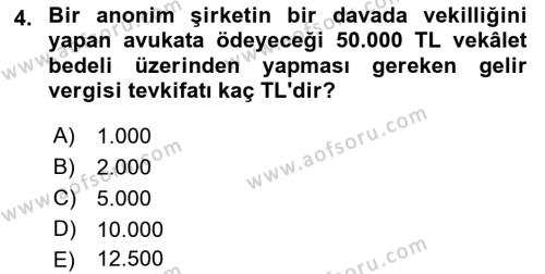 Özel Vergi Hukuku 1 Dersi 2023 - 2024 Yılı (Final) Dönem Sonu Sınavı 4. Soru