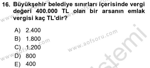 Özel Vergi Hukuku 2 Dersi 2021 - 2022 Yılı (Vize) Ara Sınavı 16. Soru