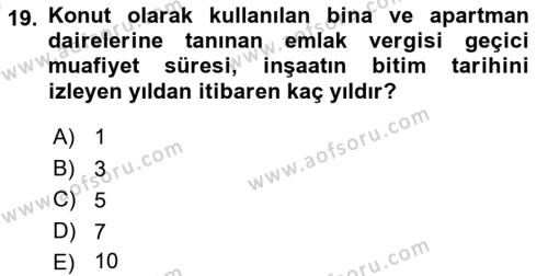 Özel Vergi Hukuku 2 Dersi 2021 - 2022 Yılı (Vize) Ara Sınavı 19. Soru