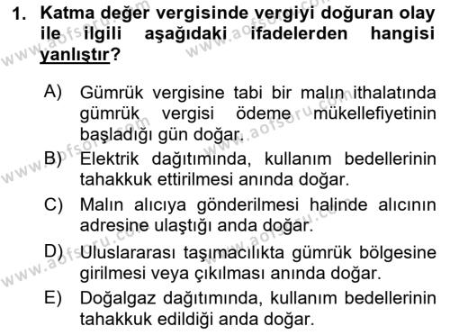 Özel Vergi Hukuku 2 Dersi 2021 - 2022 Yılı Yaz Okulu Sınavı 1. Soru