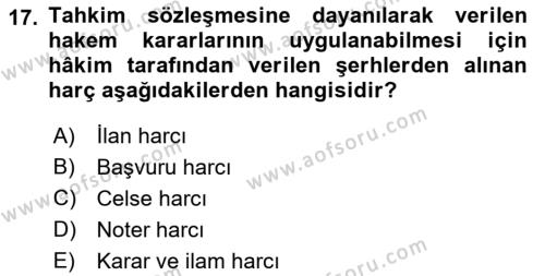 Özel Vergi Hukuku 2 Dersi 2021 - 2022 Yılı Yaz Okulu Sınavı 17. Soru