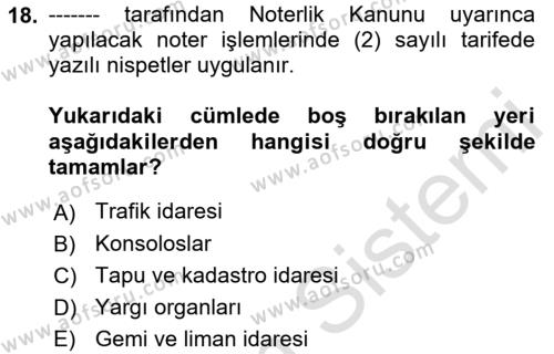 Özel Vergi Hukuku 2 Dersi 2021 - 2022 Yılı Yaz Okulu Sınavı 18. Soru