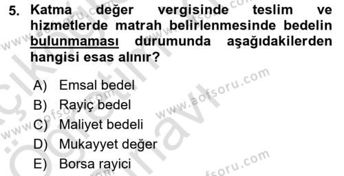 Özel Vergi Hukuku 2 Dersi 2021 - 2022 Yılı Yaz Okulu Sınavı 5. Soru