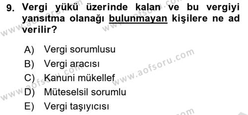 Özel Vergi Hukuku 2 Dersi 2021 - 2022 Yılı Yaz Okulu Sınavı 9. Soru