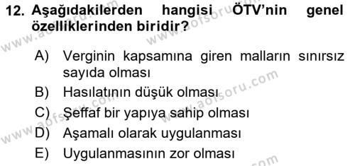 Özel Vergi Hukuku 2 Dersi 2023 - 2024 Yılı (Vize) Ara Sınavı 12. Soru